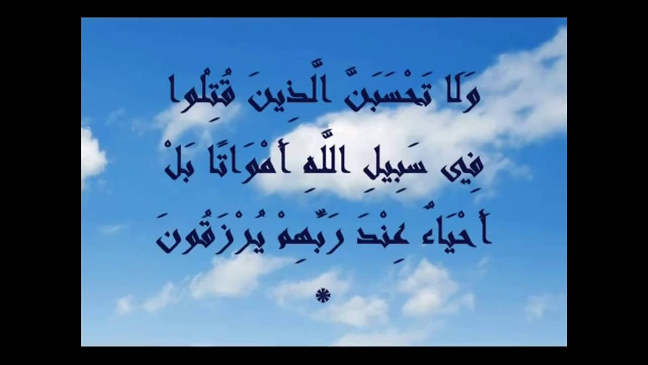 ولا تحسبن الذين قتلوا في سبيل الله امواتا , لشهداء لايموتوا ابدا و ليهم منزله غظيمة